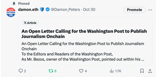 An Open Letter Calling for the Washington Post to Publish Journalism Onchain