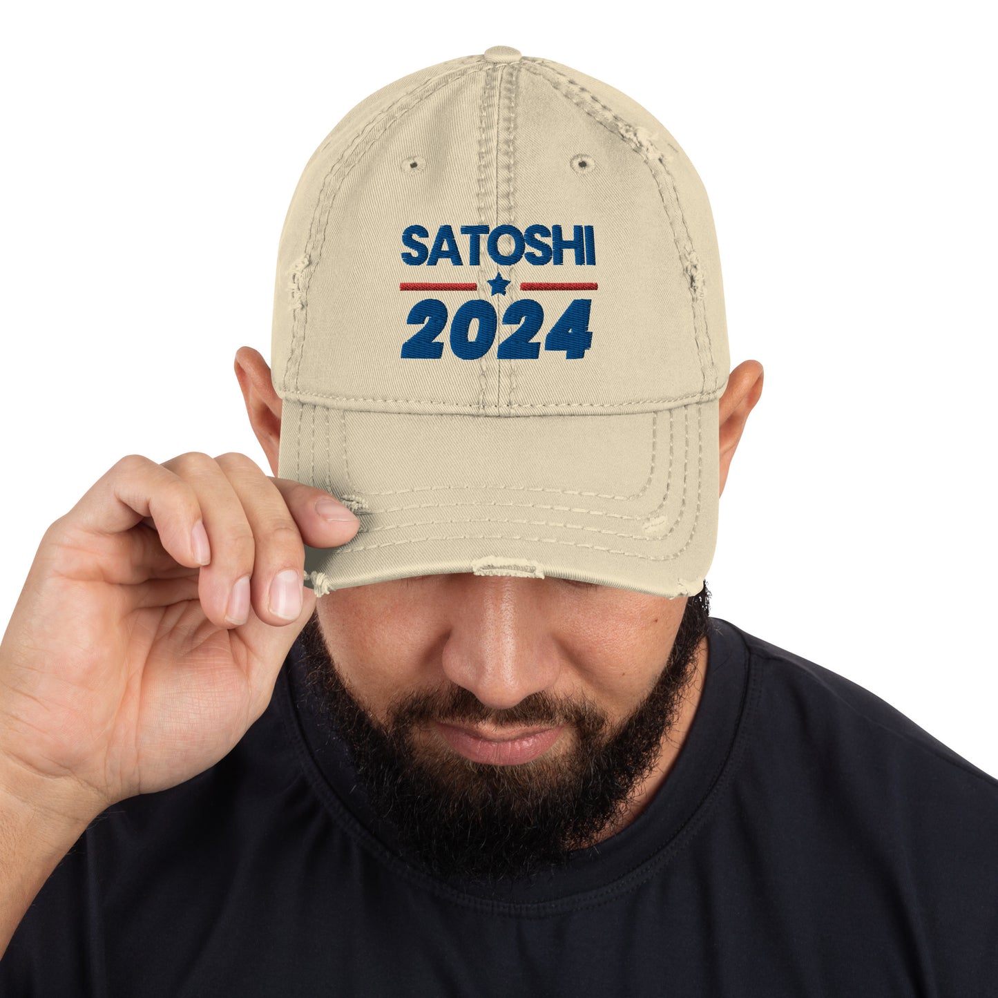 Satoshi 2024 Distressed Dad Hat by ImmutableType