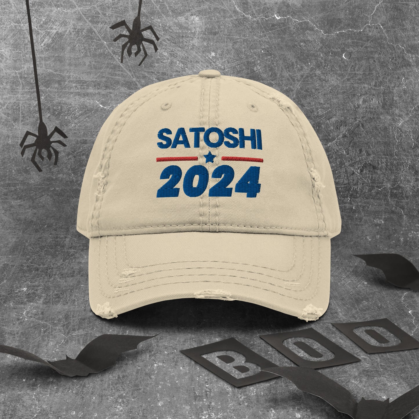 Satoshi 2024 Distressed Dad Hat by ImmutableType